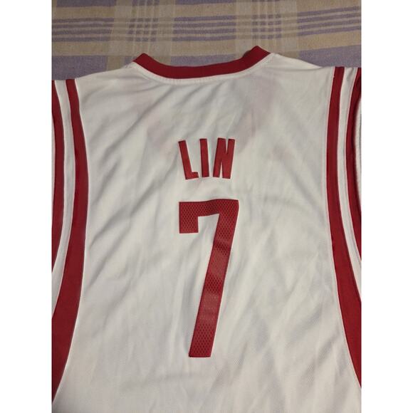 Jeremy Lin Houston Rockets Adidas White Red Number #7 Jersey Medium +2 Length - Picture 10 of 12
